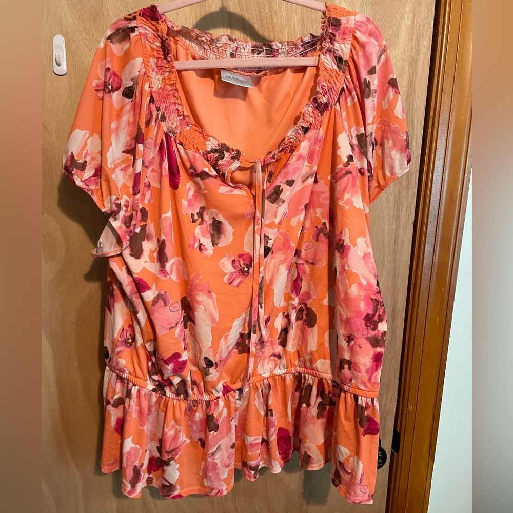 COPY - Avenue Orange and Pink V-Neck Flutter Sleeve Blouse